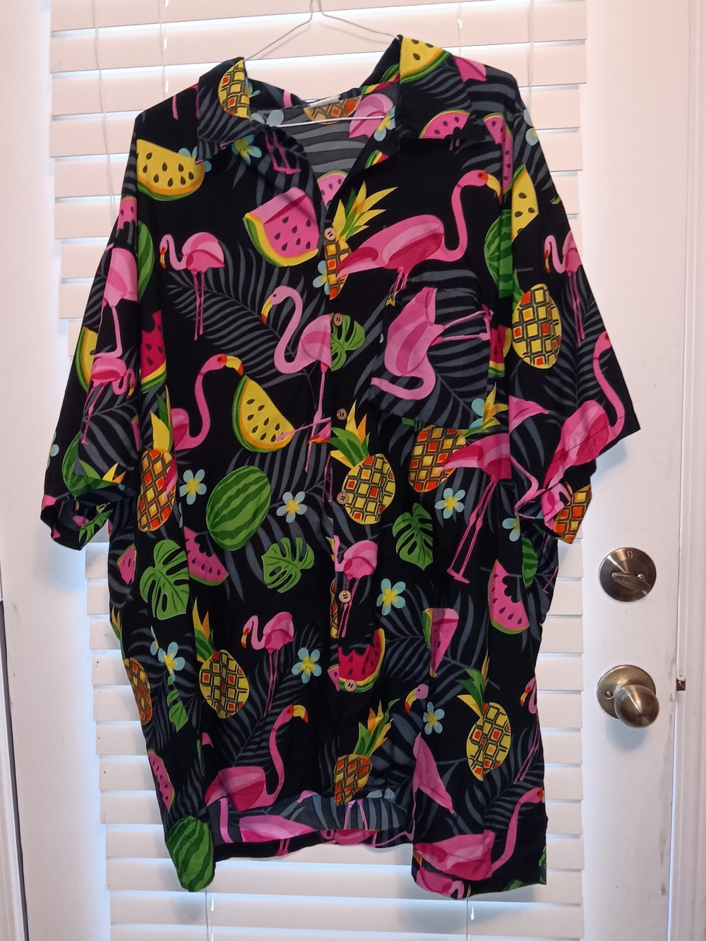 Men's Black Tropical Flamingo & Pineapple Button-Down Shirt